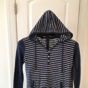 JJill Blue Striped Hoodie LS Lightweight SzSP Navy